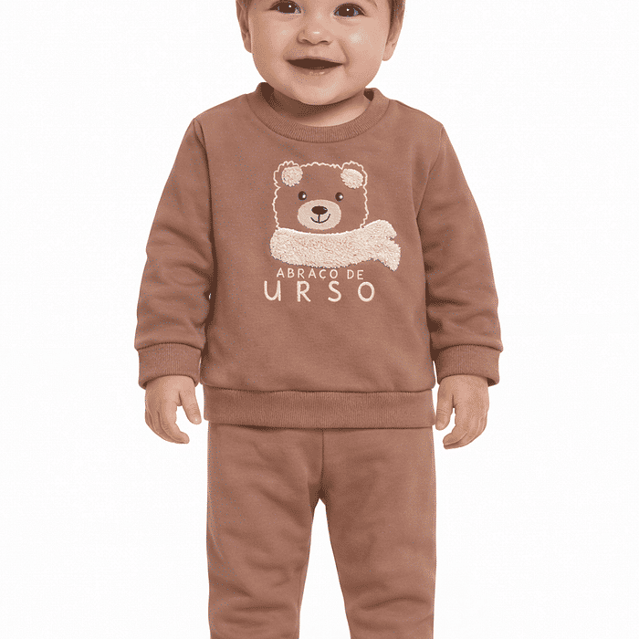 Conjunto blusão e calça em moletom abraço de urso