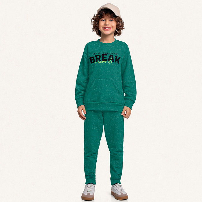 Conjunto blusão e calça em moletom molinê break