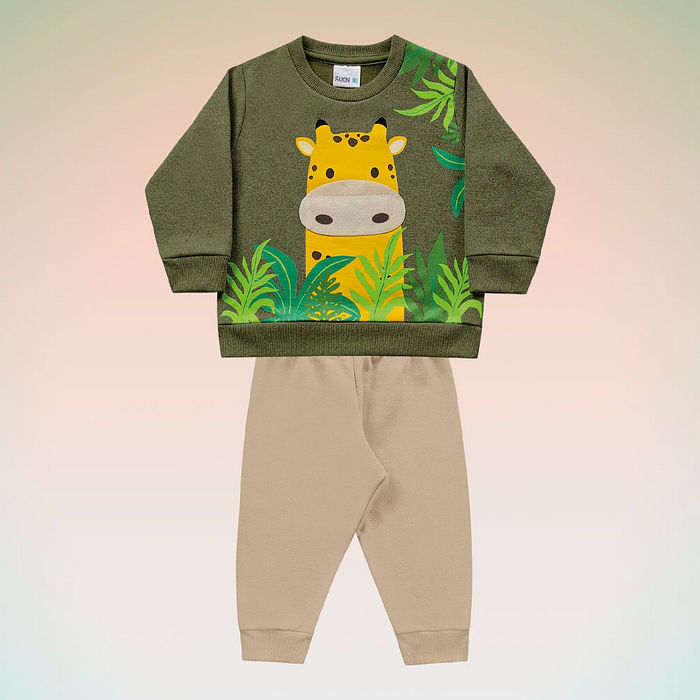 Conjunto blusão em moletom molinê e calça em moletom