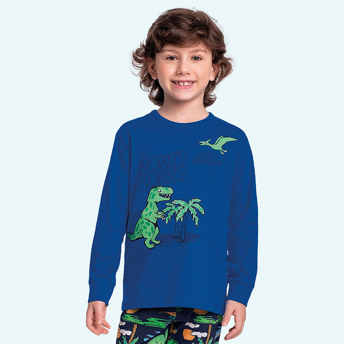 Conjunto pijama dinossauro camiseta manga longa e calça