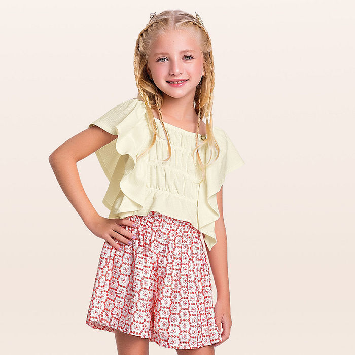 Conjunto blusa e short mini flor