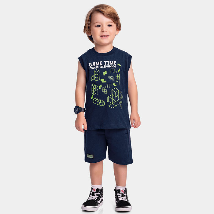 Conjunto regata game time e bermuda em moletinho