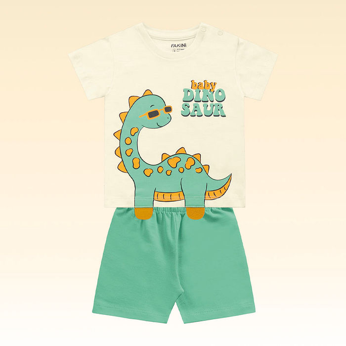 Conjunto camiseta estampa de dinossauro e bermuda
