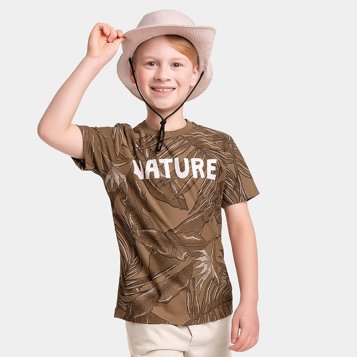 Conjunto camiseta nature em malha flamê e bermuda tingida reativa