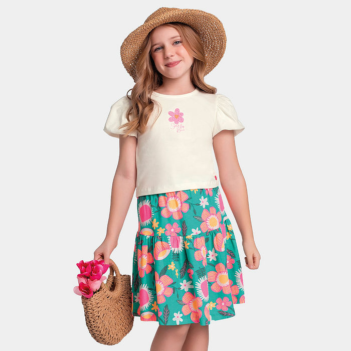 Conjunto blusa e saia florida