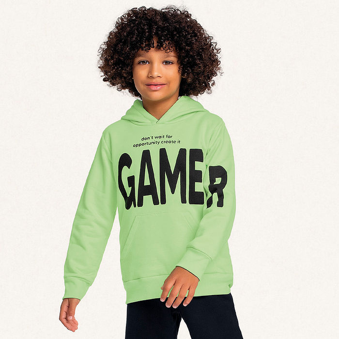 Conjunto blusão com capuz e calça em moletom gamer
