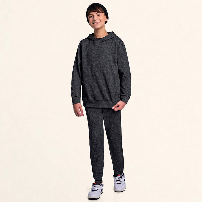 Conjunto blusão com capuz e calça em moletom molinê street