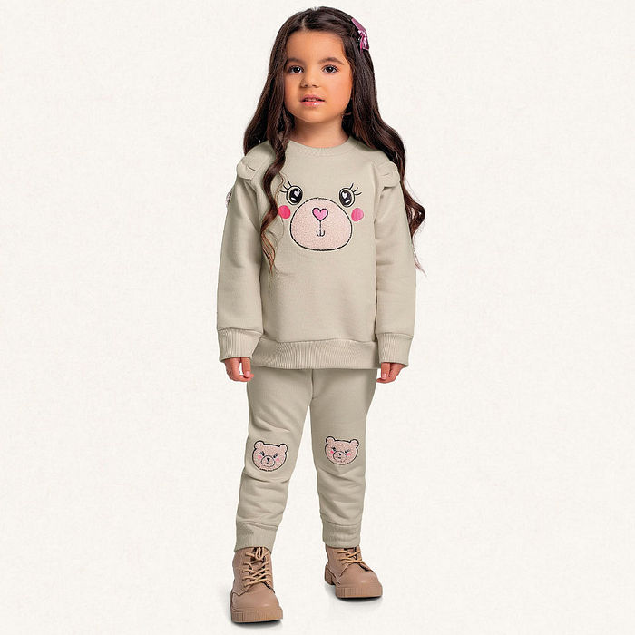 Conjunto blusão e calça em moletom ursinho