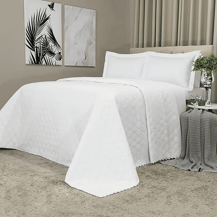 Kit: 1 Cobre-leito Bouti de Microfibra Ultrassonic + Porta-Travesseiros - Viena Branco