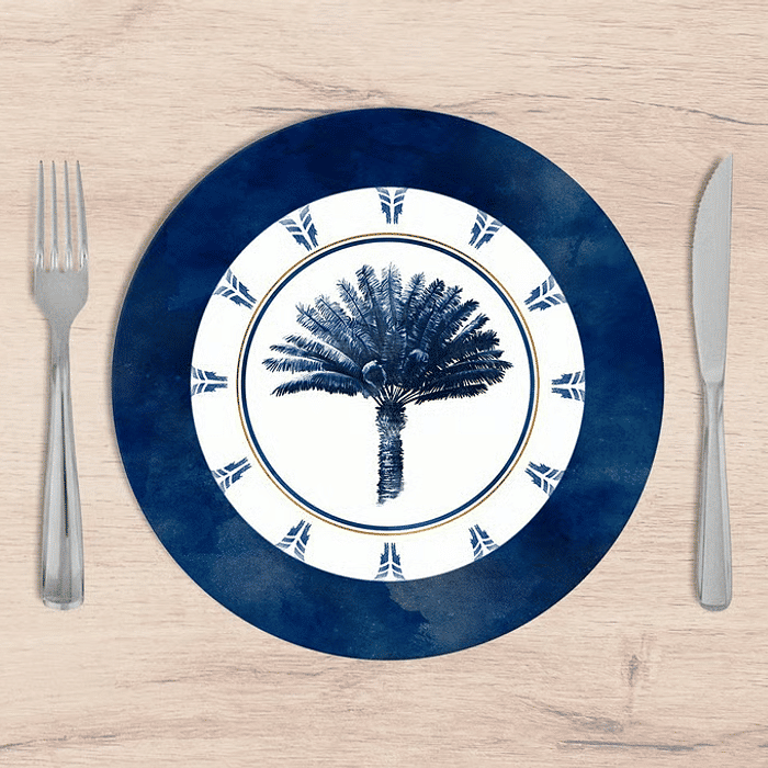 Kit: 4 Capas de SOUSPLAT Redondo Licuala Azul - 35x35