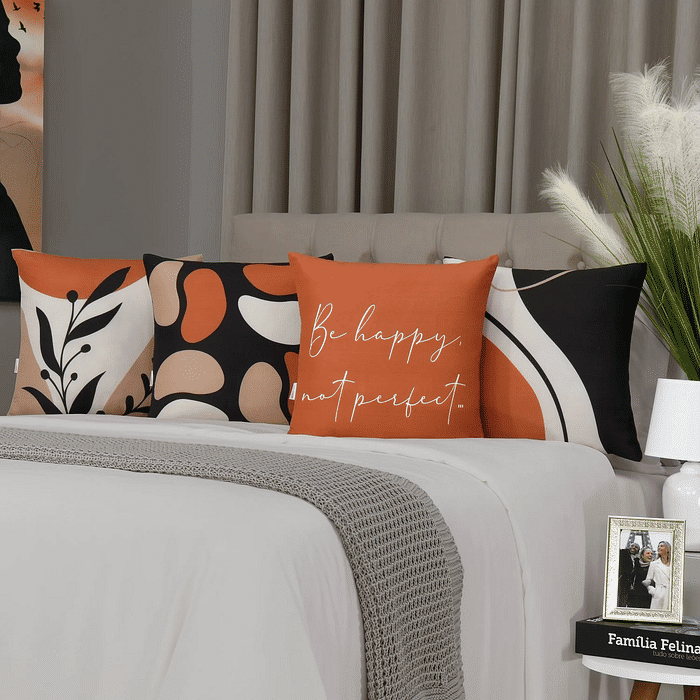 Kit: 4 Capas de Almofada Decorativas Frases Perfect Terracotta