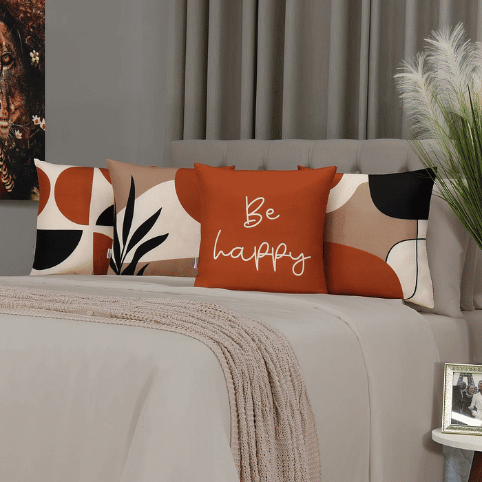 Kit: 4 Capas de Almofada Decorativas Frases Be Wappy