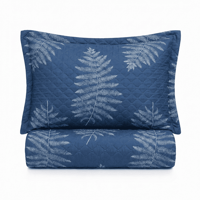 Kit: 1 Cobre-leito Bouti de Microfibra Ultrassonic + Porta-Travesseiros - Tiara Azul