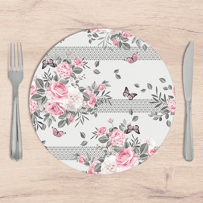 Kit: 4 Capas de SOUSPLAT Redondo Briana Cinza - 35x35 -   