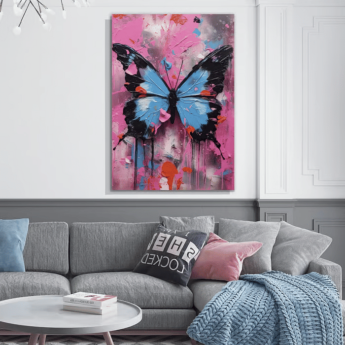 Tela Decorativa Grande Borboleta Azul 