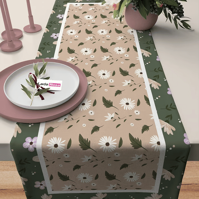 Trilho de Mesa Caminho de Mesa Margarida Green - 50x140cm -   