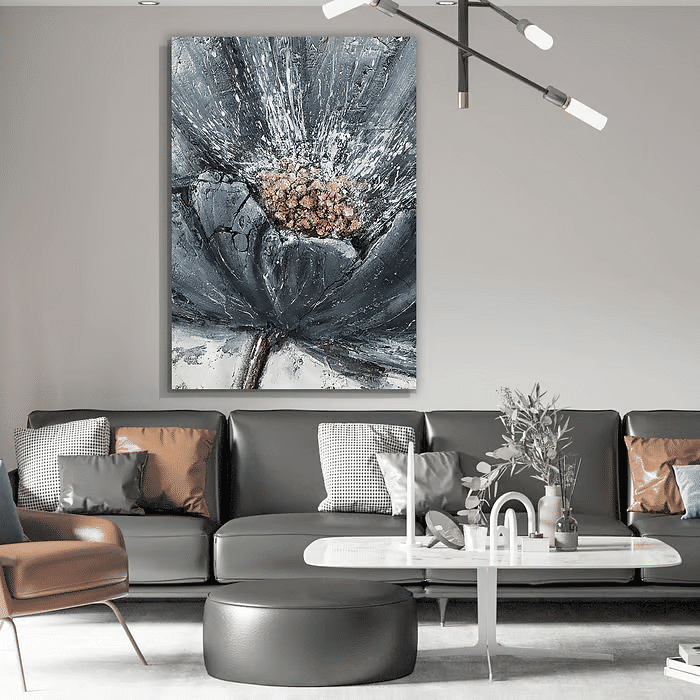 Tela Decorativa Grande Grey Flower