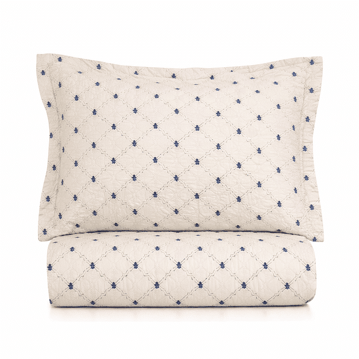 Kit: 1 Cobre-leito Bouti de Microfibra Ultrasonic Estampada + Porta-Travesseiros - Estocolmo Bege