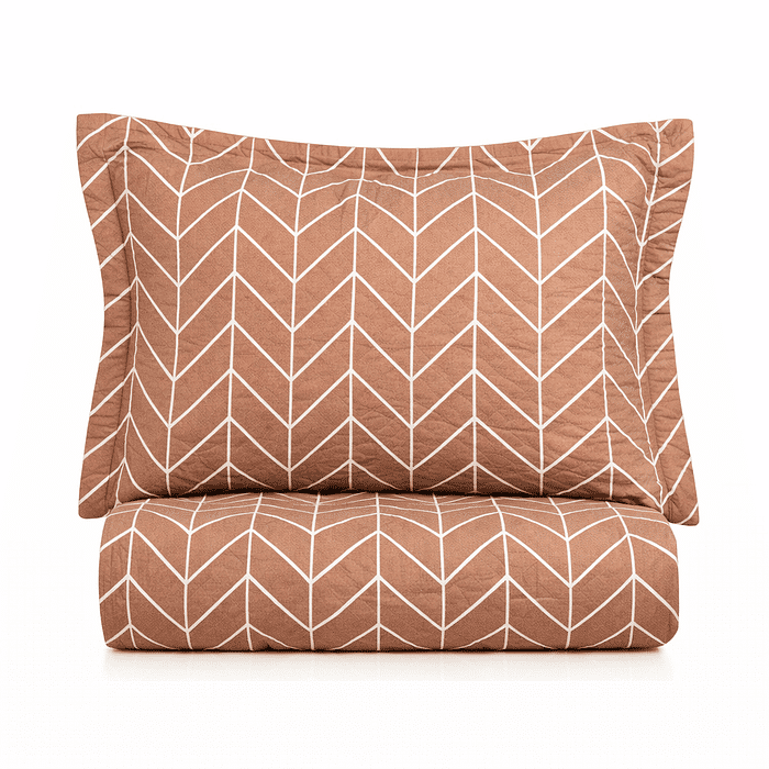 Kit: 1 Cobre-leito Bouti de Microfibra Ultrassonic Estampada + Porta-Travesseiros - Theo Bege