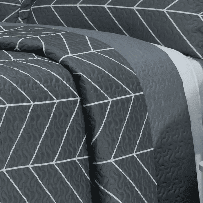 Kit: 1 Cobre-leito Bouti de Microfibra Ultrassonic Estampada + Porta-Travesseiros - Theo Cinza