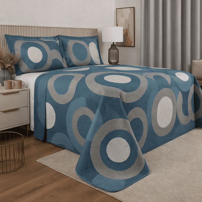 Kit: 1 Cobre-leito Bouti de Microfibra Ultrassonic + Porta-Travesseiros - Thais Azul