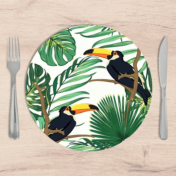 Kit: 4 Capas de Sousplat Redondo Tropical Toucan - 35x35 