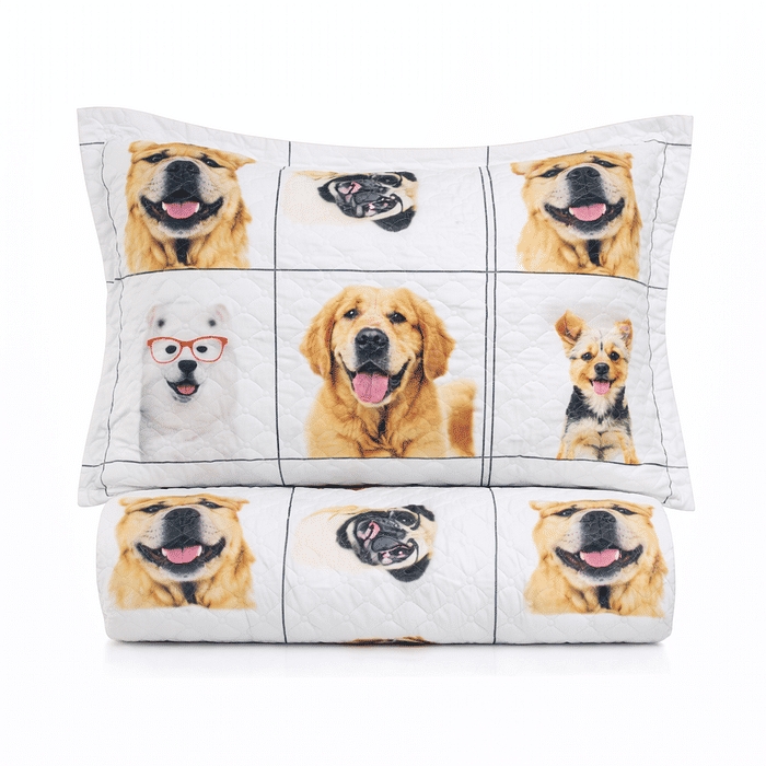 Kit: 1 Cobre-leito Bouti de Microfibra Ultrasonic Estampada + Porta-Travesseiros - Dogs