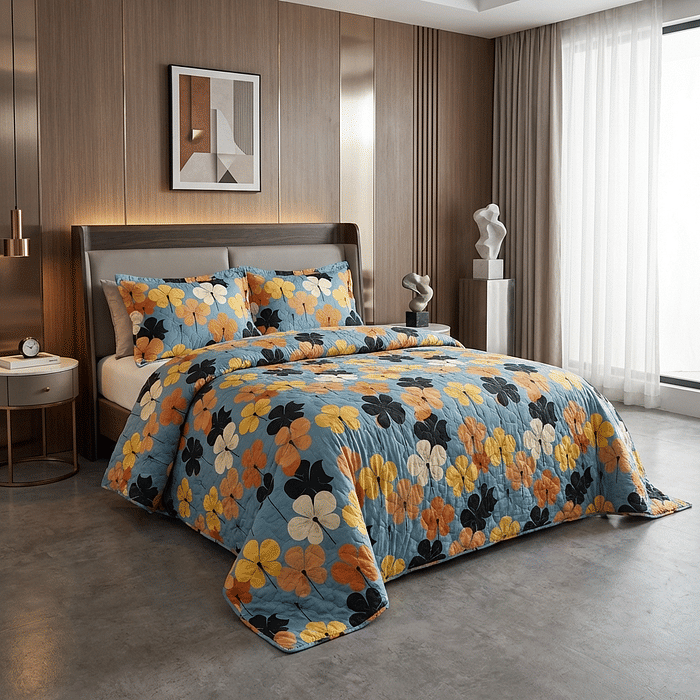 Kit: 1 Cobre-leito Bouti de Microfibra Ultrassonic Estampa + 2 Porta-Travesseiros - Lea