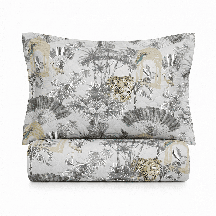 Kit: 1 Cobre-leito Bouti de Microfibra Ultrassonic + Porta-Travesseiros - Gabriela Cinza