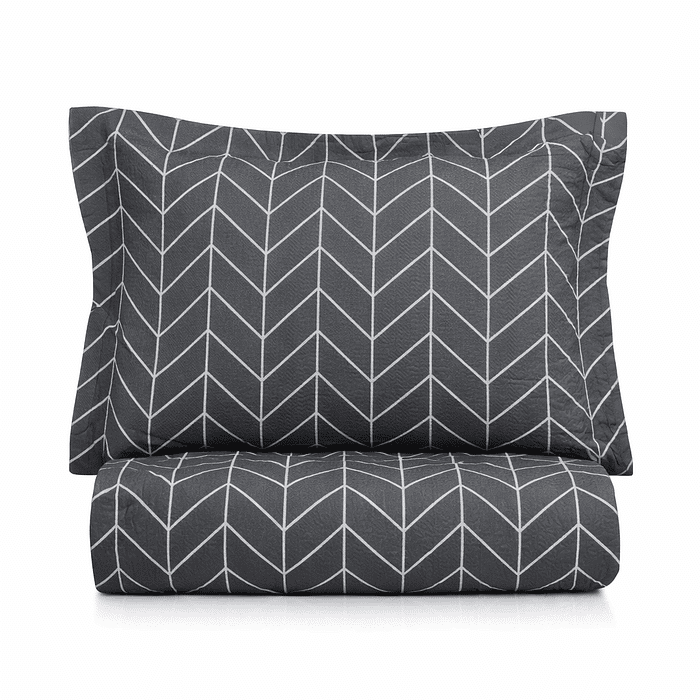 Kit: 1 Cobre-leito Bouti de Microfibra Ultrassonic Estampada + Porta-Travesseiros - Theo Cinza