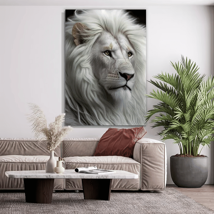 Tela Decorativa Grande Leão Branco