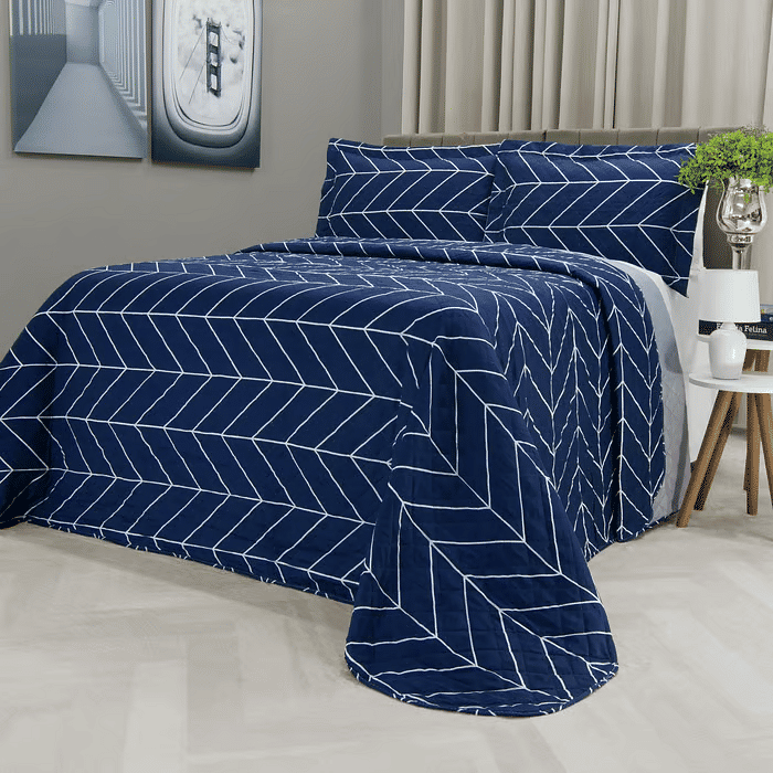 Kit: 1 Cobre-leito Bouti de Microfibra Ultrassonic Estampada + Porta-Travesseiros - Theo Marinho