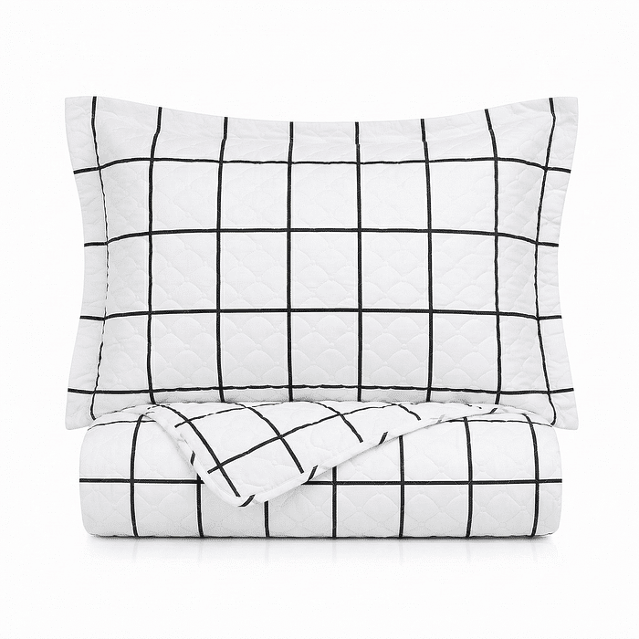 Kit: 1 Cobre-leito Bouti de Microfibra Ultrassonic + Porta-Travesseiros - Listras Branco