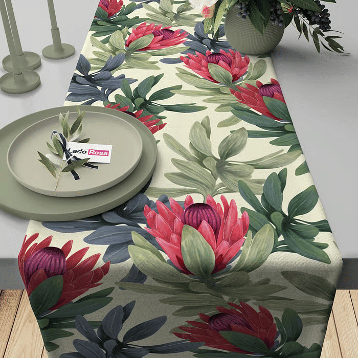 Trilho de Mesa Caminho de Mesa Protea Floral - 50x140cm -   