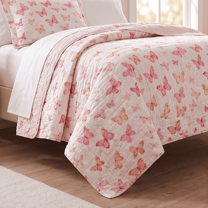 Kit: 1 Cobre-leito Bouti de Microfibra Ultrassonic Estampada + Porta-Travesseiros - Iris Rosa