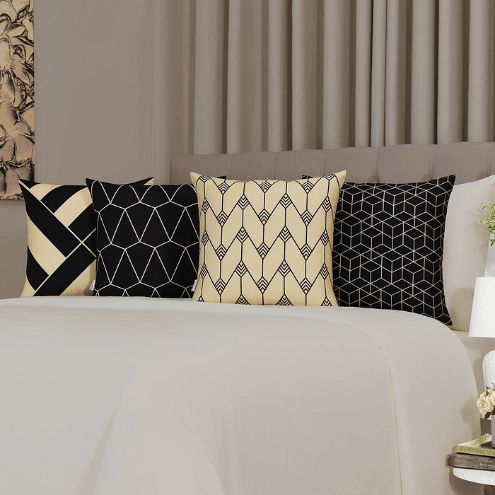 Kit: 4 Capas de Almofada Decorativas Geométrica Black Gilt 