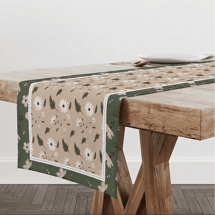 Trilho de Mesa Caminho de Mesa Margarida Green - 50x140cm -   