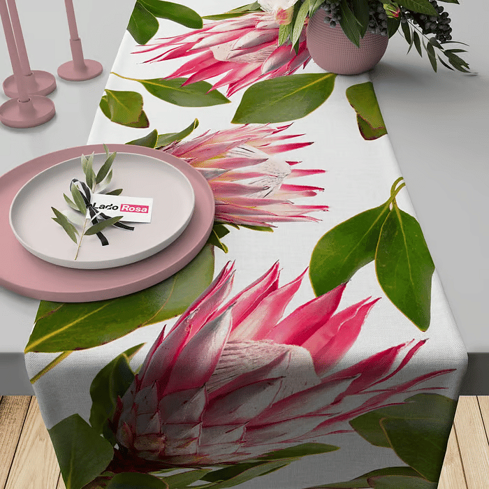 Trilho de Mesa Caminho de Mesa Protea Rosa - 50x140cm -   