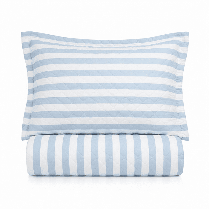 Kit: 1 Cobre-leito Bouti de Microfibra Ultrassonic + Porta-Travesseiros - Marcia Azul