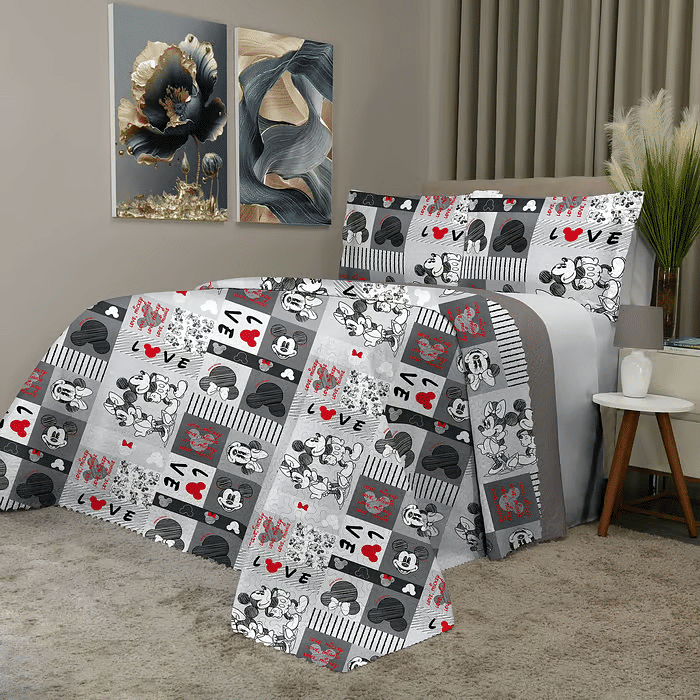 Kit: 1 Cobre-leito Bouti de Microfibra Ultrassonic Estampa + Porta-Travesseiros - Mickey Diamond