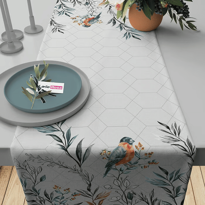 Trilho de Mesa Caminho de Mesa  Sophia Azul - 50x140cm -   