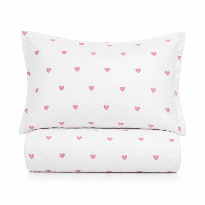 Kit: 1 Cobre-leito Bouti de Microfibra Ultrasonic Estampa + Porta-Travesseiros - Love Rosa