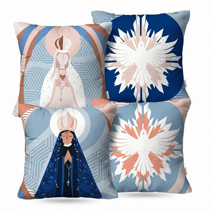 Kit: 4 Capas de Almofada Decorativas Nossa Senhora