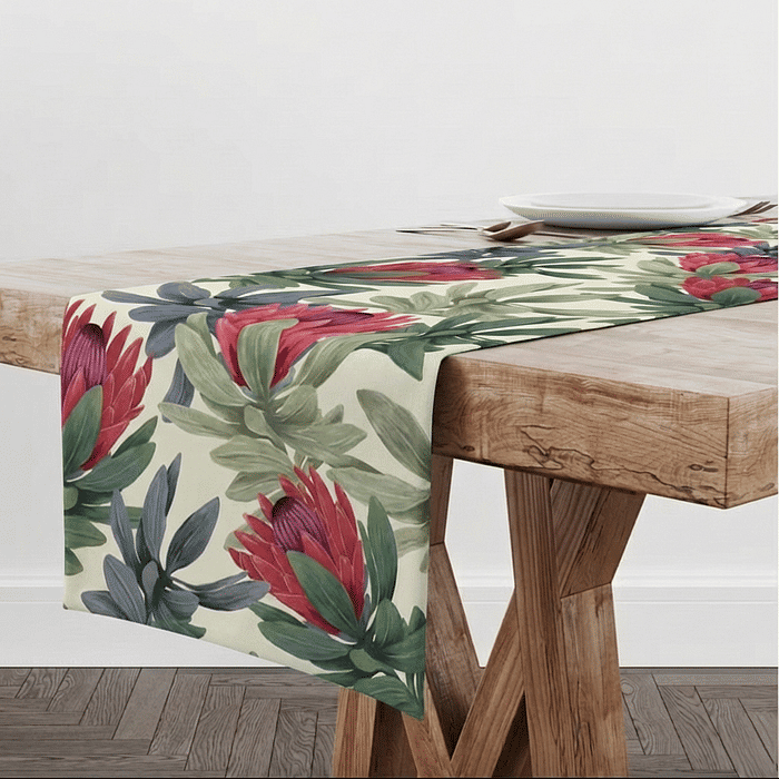 Trilho de Mesa Caminho de Mesa Protea Floral - 50x140cm -   