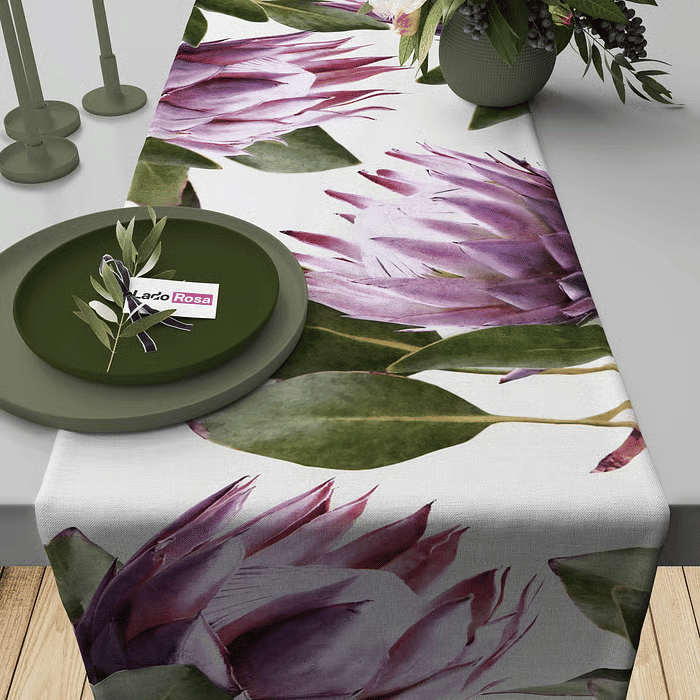 Trilho de Mesa Caminho de Mesa Protea Lilás - 50x140cm -   