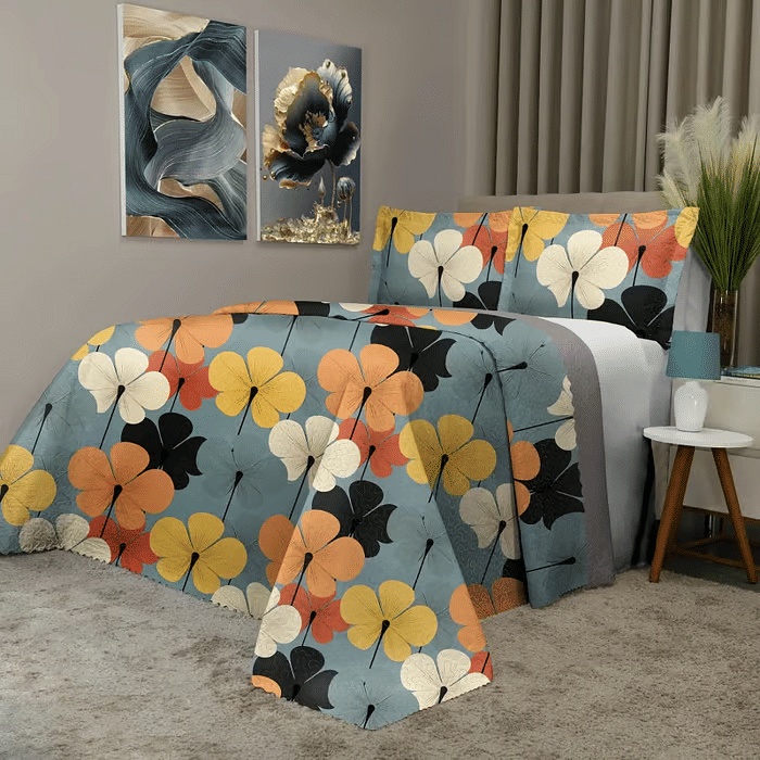 Kit: 1 Cobre-leito Bouti de Microfibra Ultrassonic Estampa + 2 Porta-Travesseiros - Lea