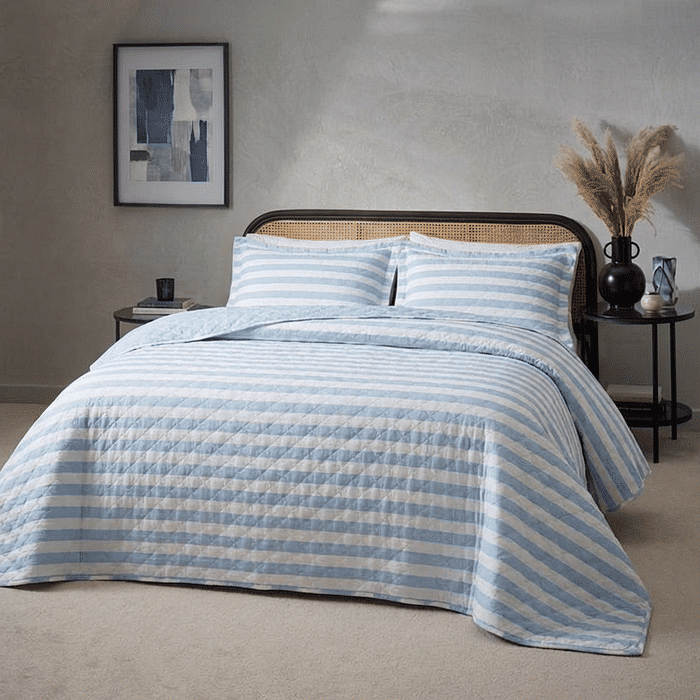 Kit: 1 Cobre-leito Bouti de Microfibra Ultrassonic + Porta-Travesseiros - Marcia Azul