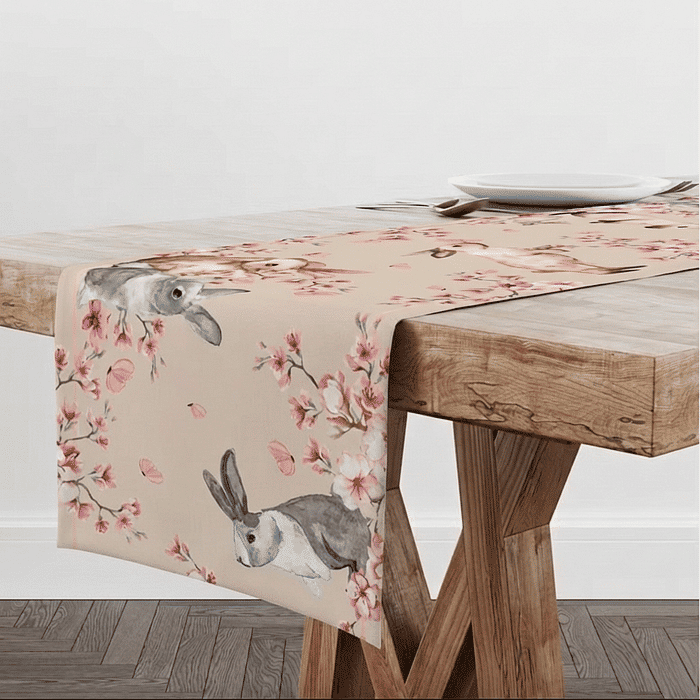 Trilho de Mesa Caminho de Mesa Pascoa Rabbit Rosa - 50x140cm -   