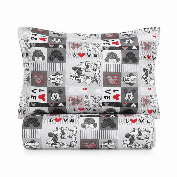 Kit: 1 Cobre-leito Bouti de Microfibra Ultrassonic Estampa + Porta-Travesseiros - Mickey Diamond