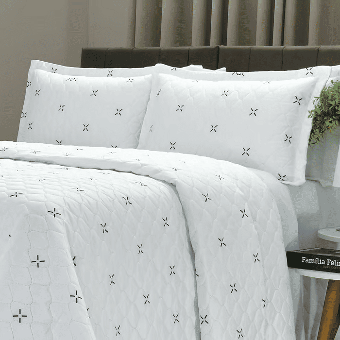 Kit: 1 Cobre-leito Bouti de Microfibra Ultrasonic Estampada + Porta-Travesseiros - Max